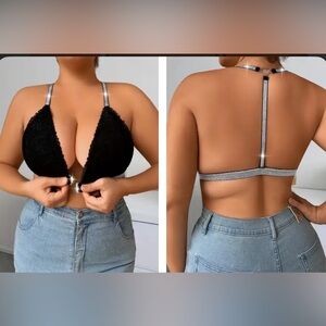 Black Lace Bralette with Silver Metallic Straps